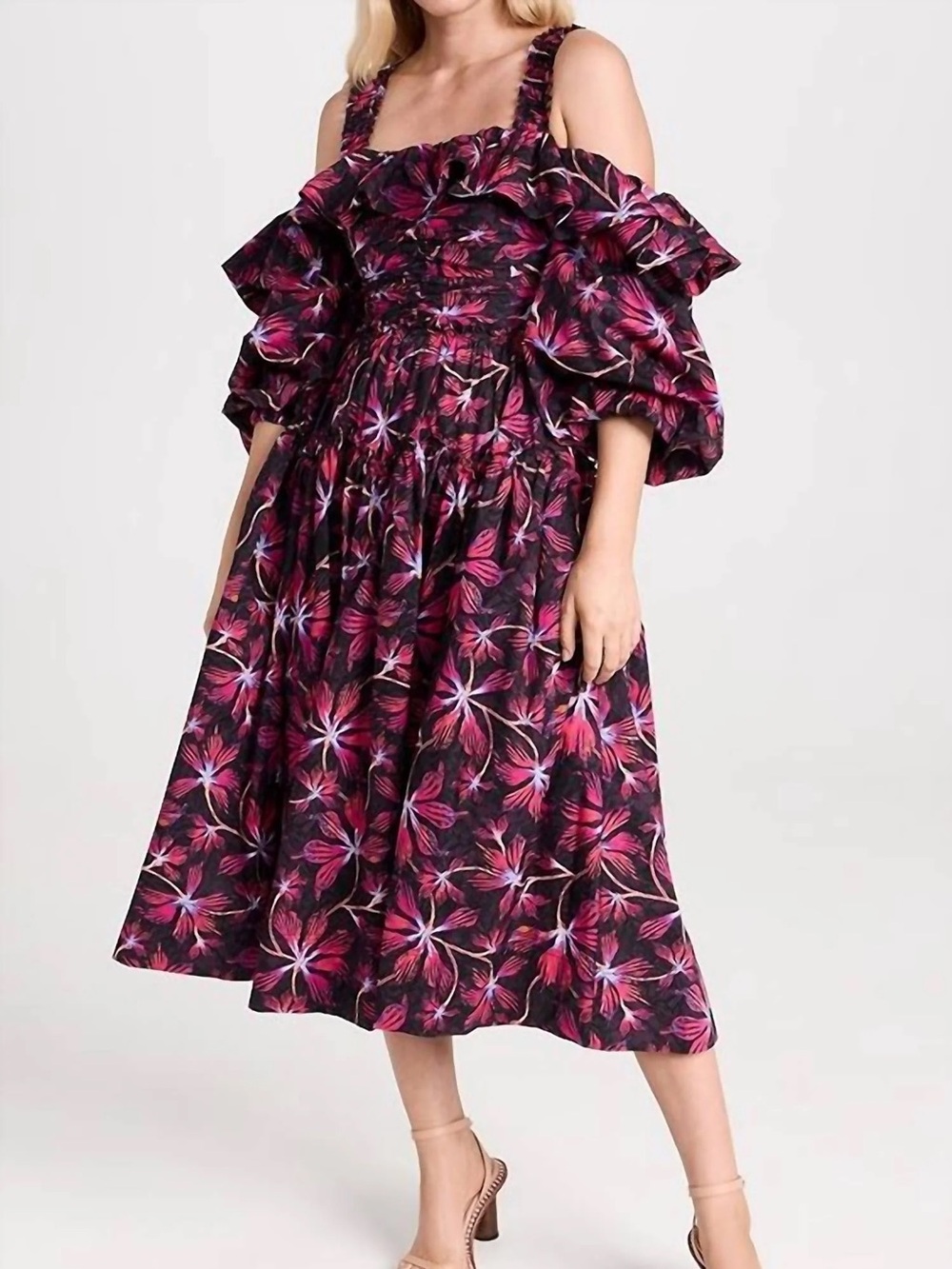 Ulla Johnson Caprice Zinnia Floral Cotton Poplin Midi Dress Boho Romantic